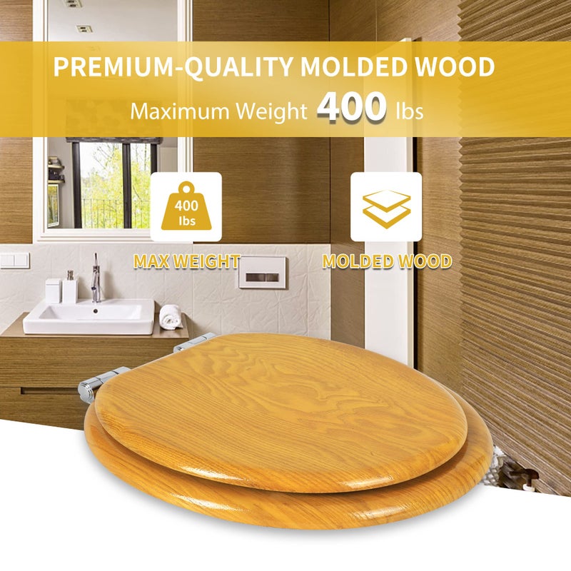 Angel Shield Wood Veneer Natural Toilet Seat with Quiet Close, Easy Clean, Quick-Release Hinges (Elongated, Oak) - Image 3